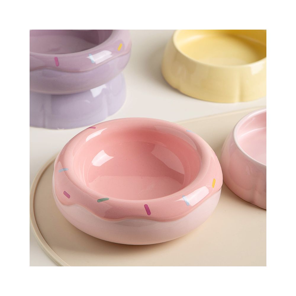 Petdebby macaron donuts pet ceramic bowls cat bowls dog bowls food bowls water bowls dry wet separation neck protection image 2