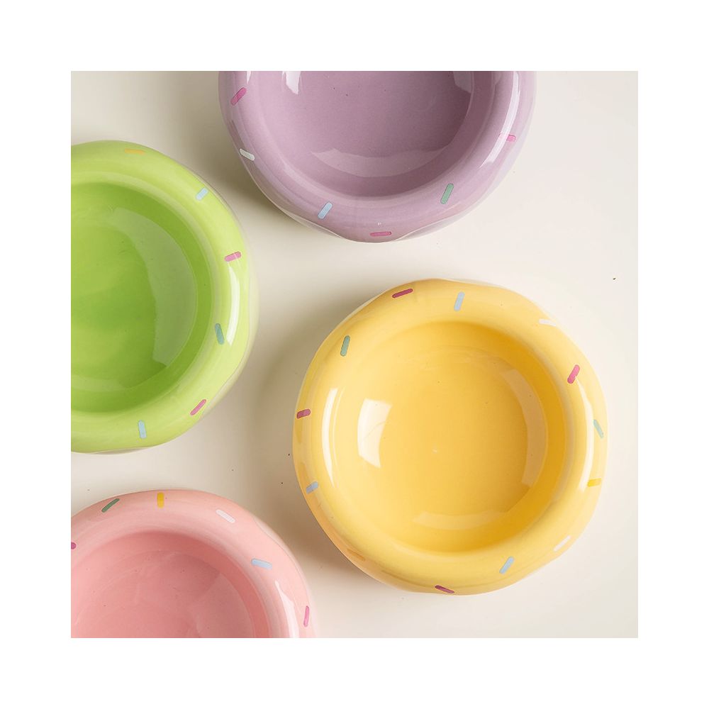 Petdebby macaron donuts pet ceramic bowls cat bowls dog bowls food bowls water bowls dry wet separation neck protection image 3